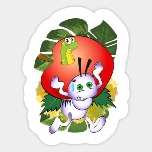 White ant with apple and worm Sticker